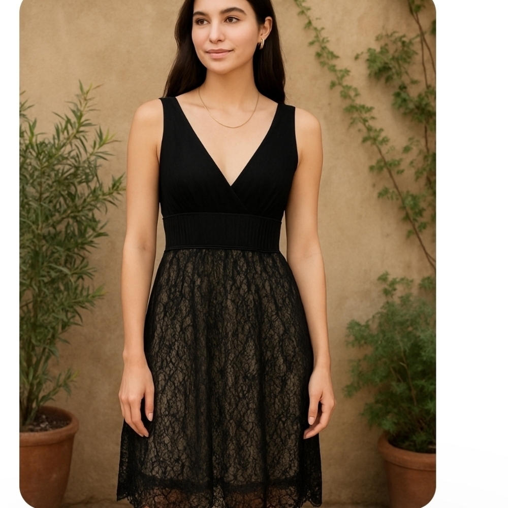 Anthropologie Moulinette Soeurs Black Silk Lace Cocktail Dress 8